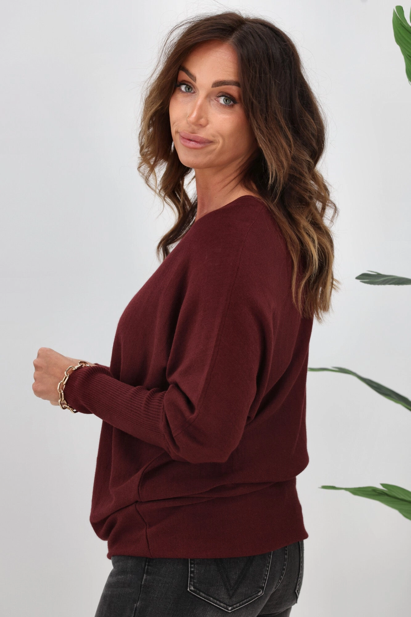 Alpine by Shine On Gigi Merino Batwing Top Claret