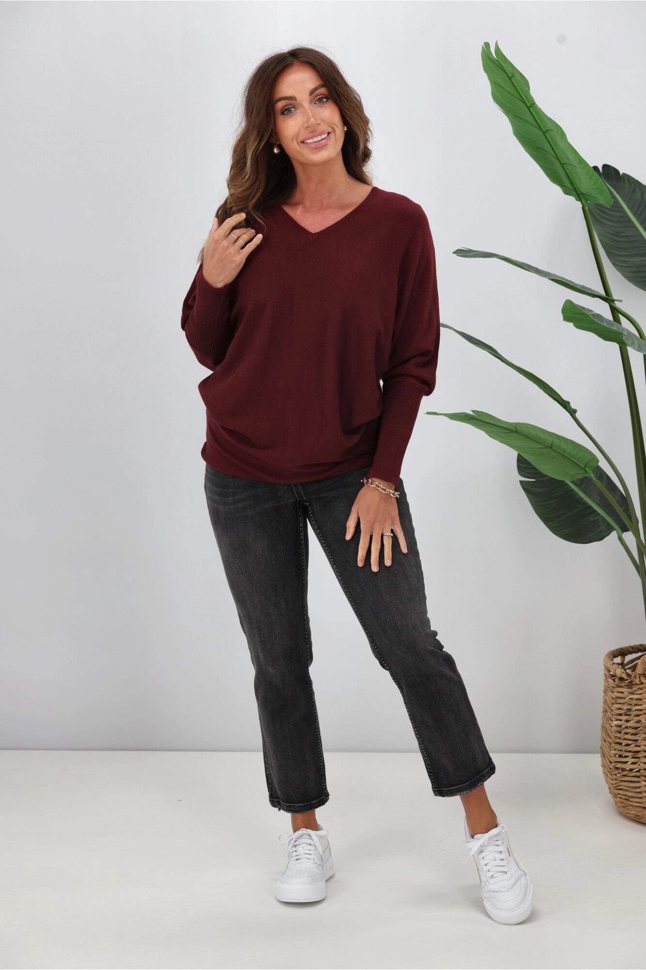 Alpine by Shine On Gigi Merino Batwing Top Claret