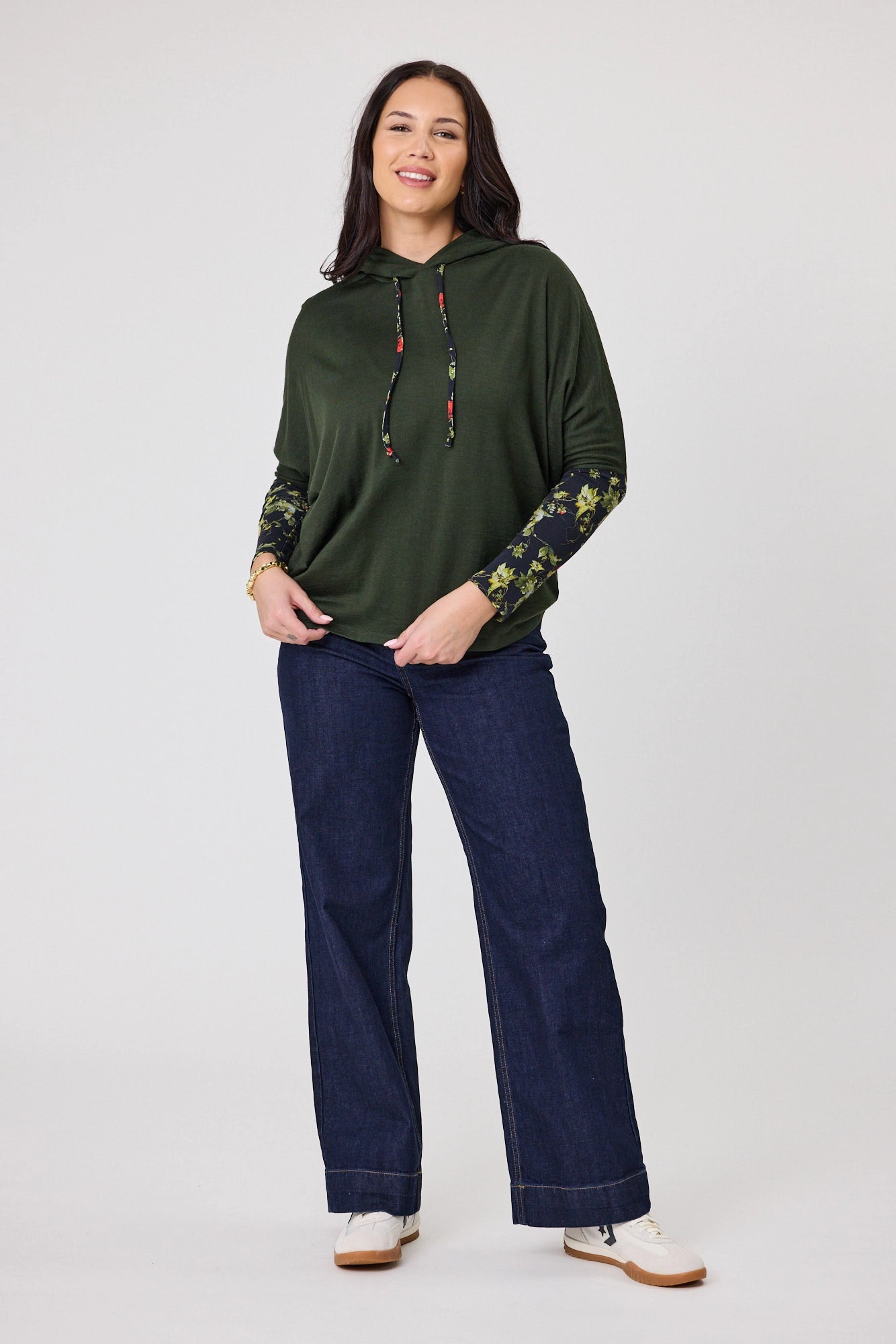 Alpine by Shine On Halifax Contrast Sleeve Hoodie Olive