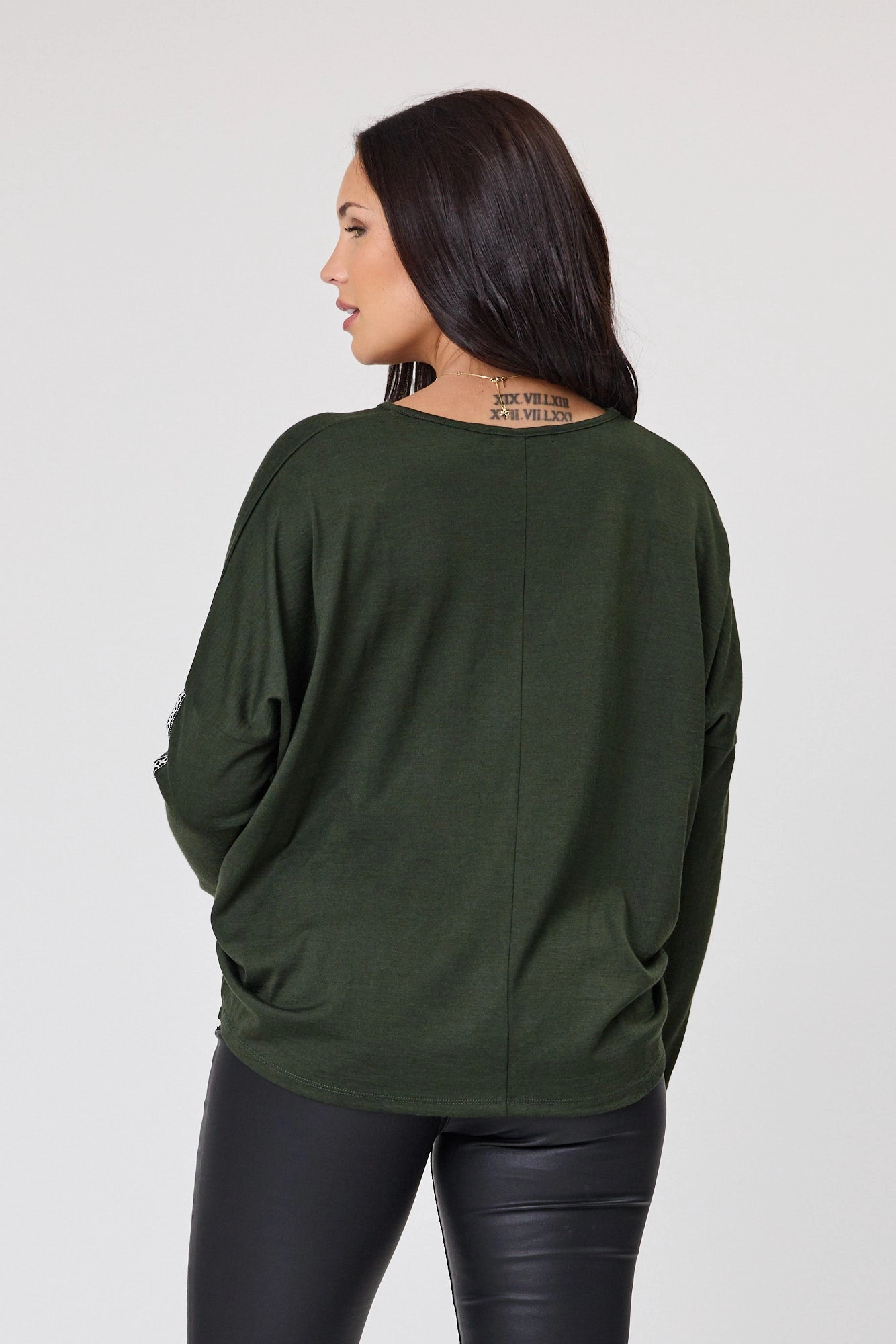 Alpine by Shine On Regina Cross Trim Merino Top Olive