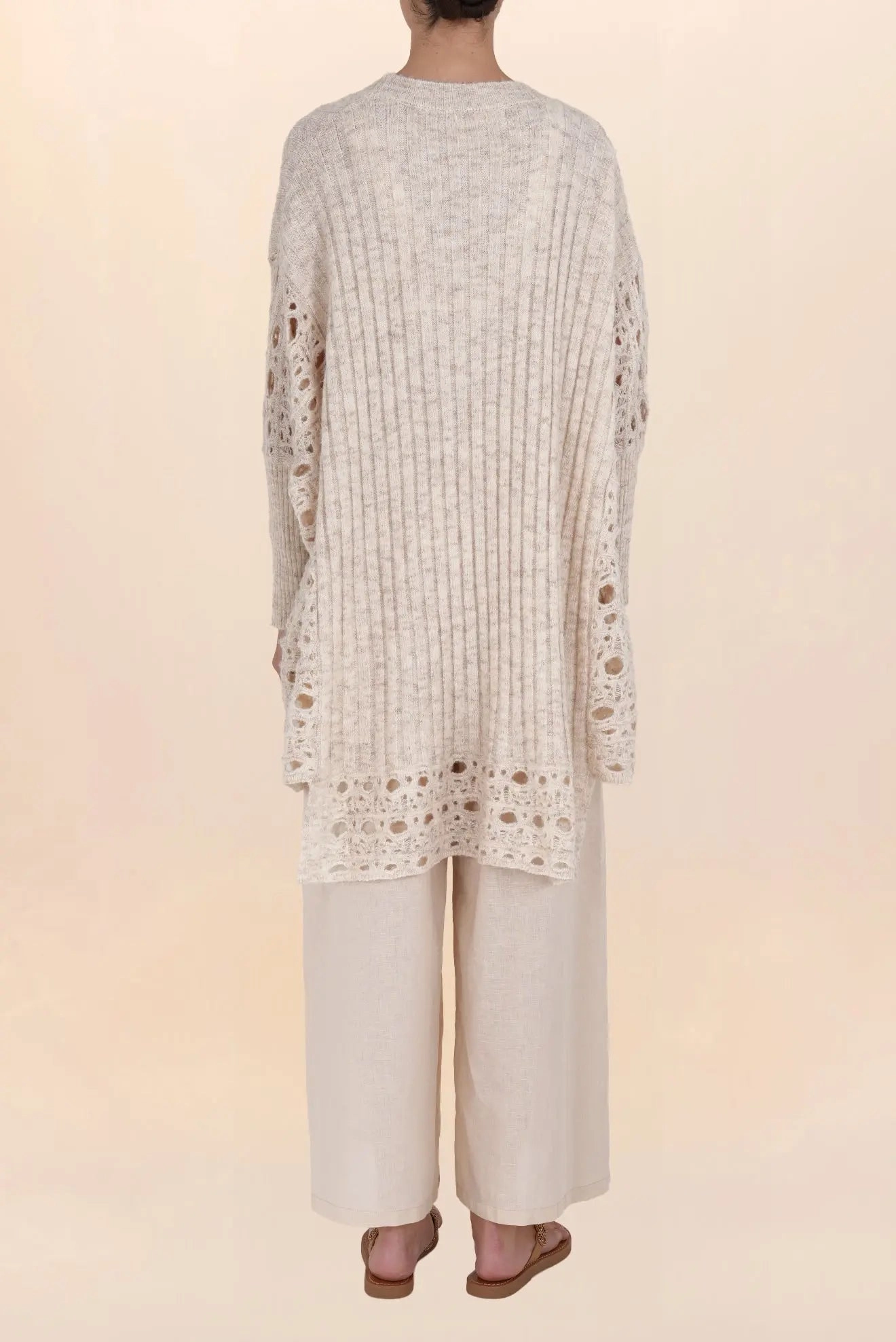 BEIGE PEARL LONG OPENWORK CARDIGAN
