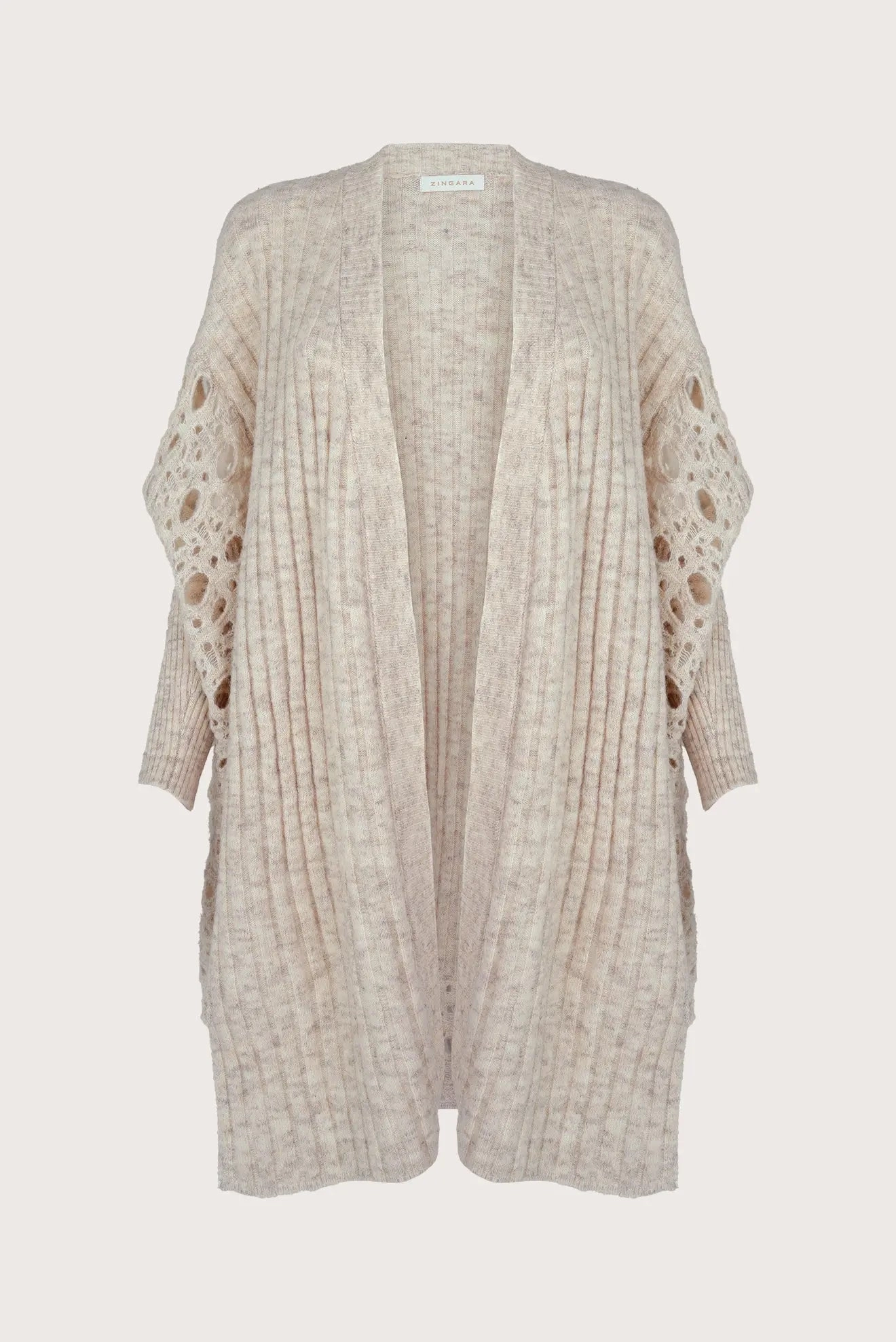 BEIGE PEARL LONG OPENWORK CARDIGAN