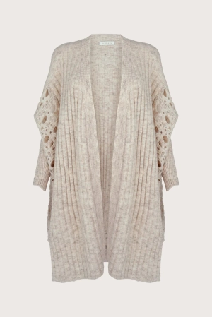 BEIGE PEARL LONG OPENWORK CARDIGAN