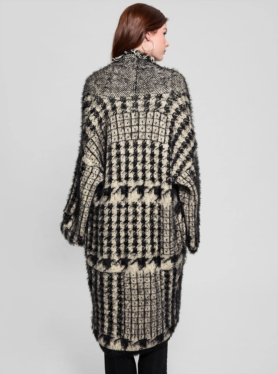 Black Print Fringed Patchwork Cardigan