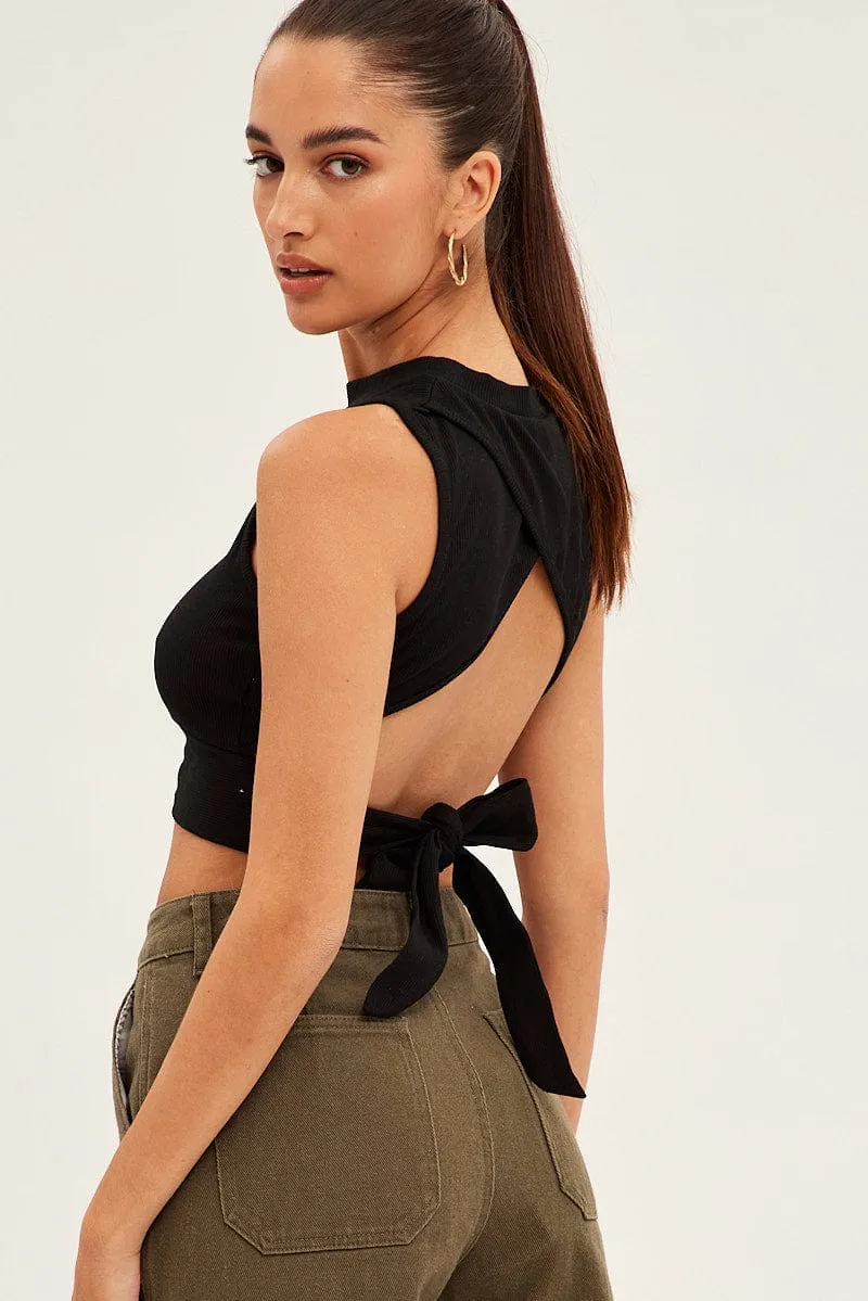 Black Rib Jersey Cropped Top
