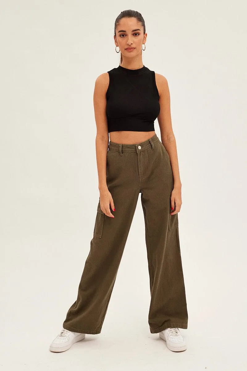 Black Rib Jersey Cropped Top