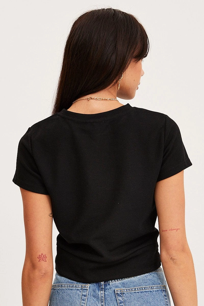 Black Twist Top Short Sleeve Crew Neck