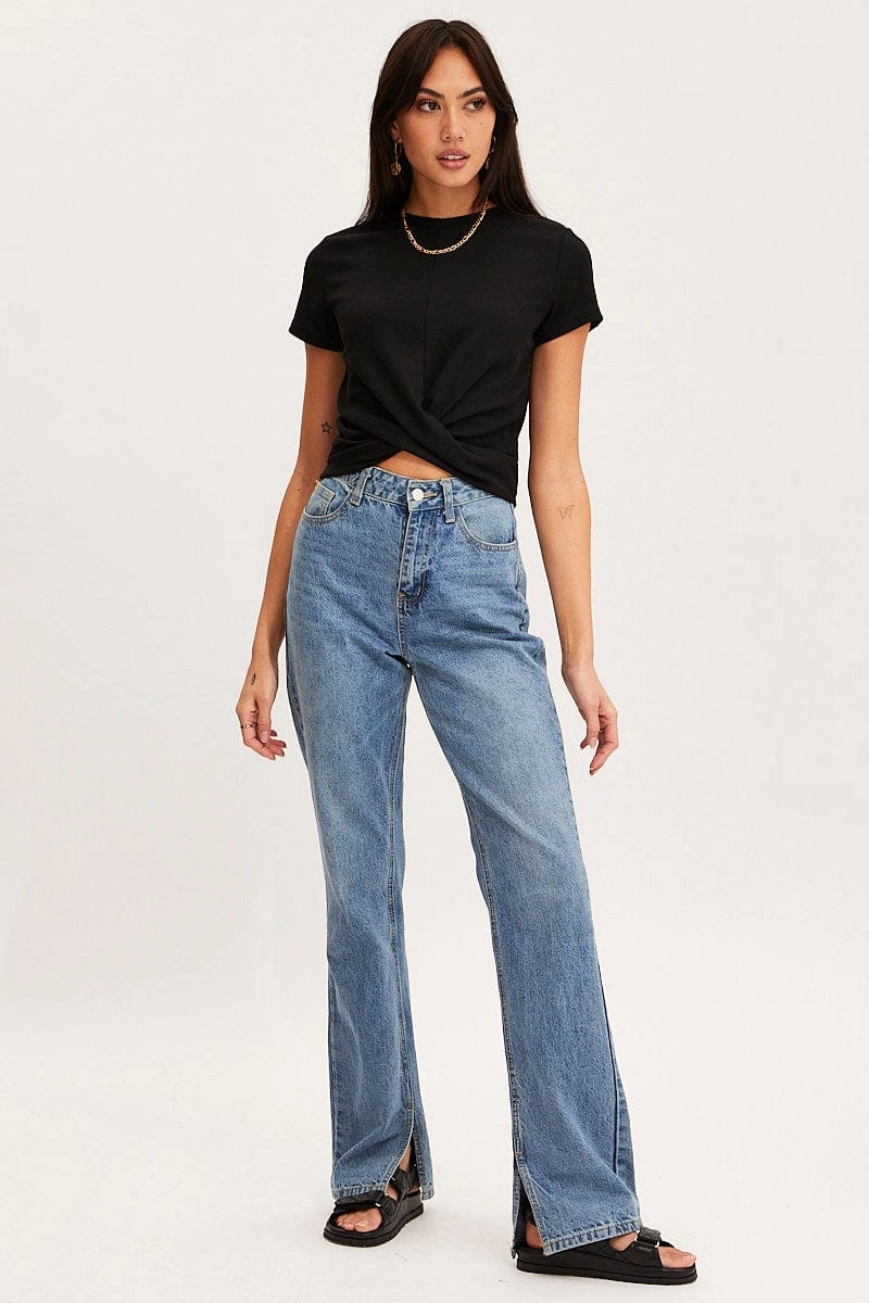 Black Twist Top Short Sleeve Crew Neck