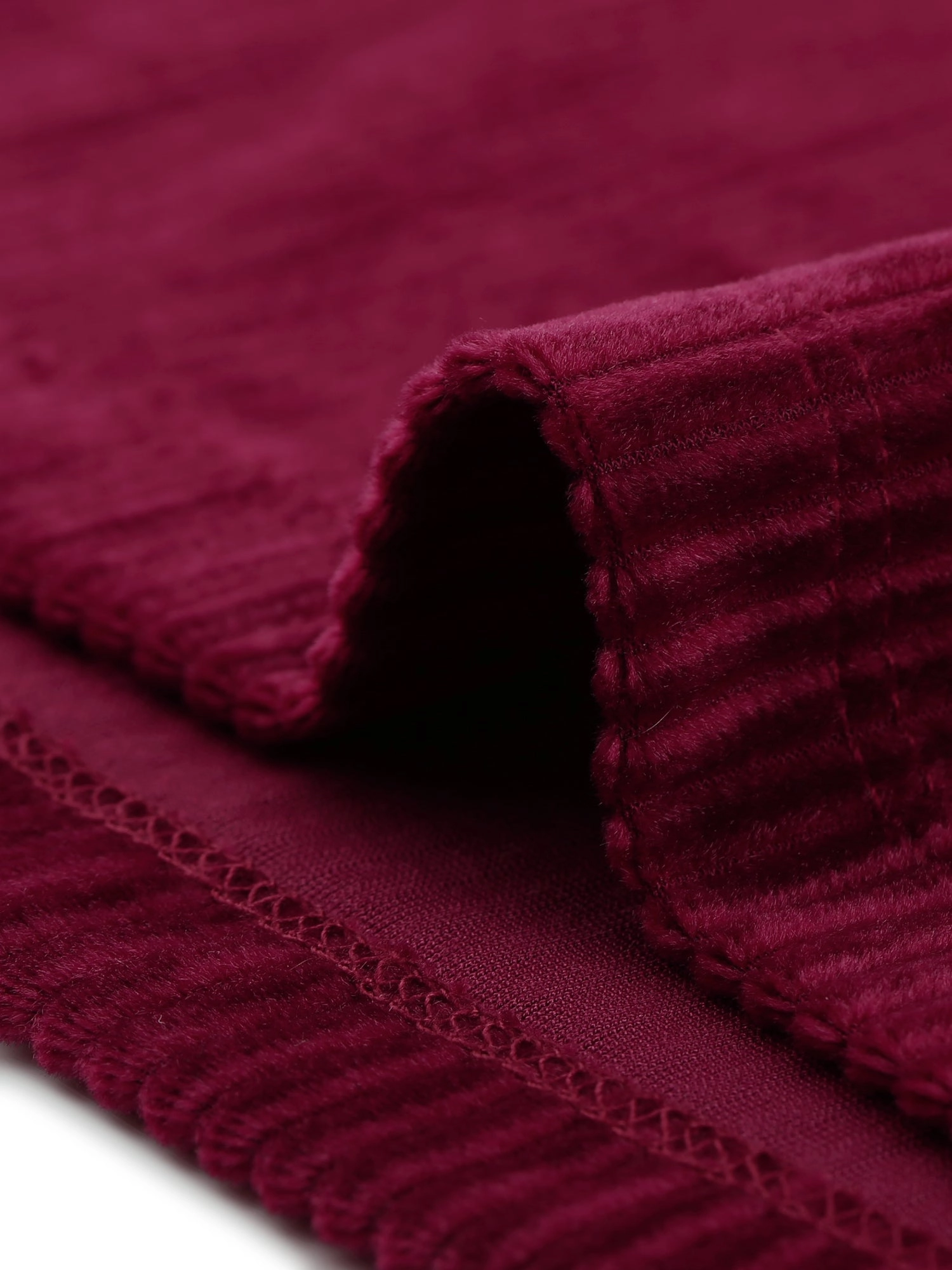 Casual Velvet Mock Neck Long Sleeve Rib Knit Velour Blouse