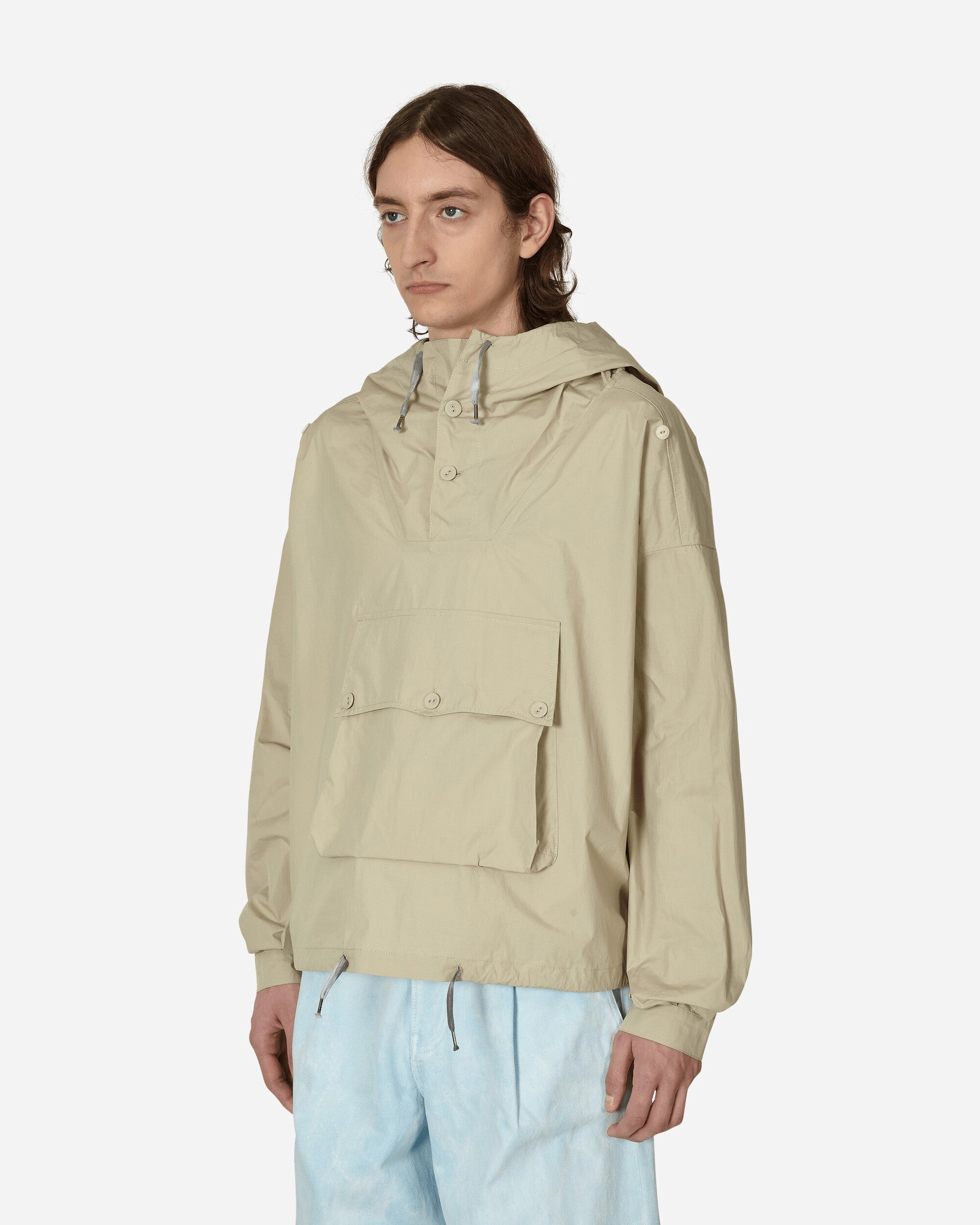 Coated Cotton Hooded Jacket Beige