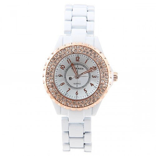 Curren Women's White Stainless Steel Waterproof Watch with Rhinestone Accents (White 3.2cm Dial) - CUR054