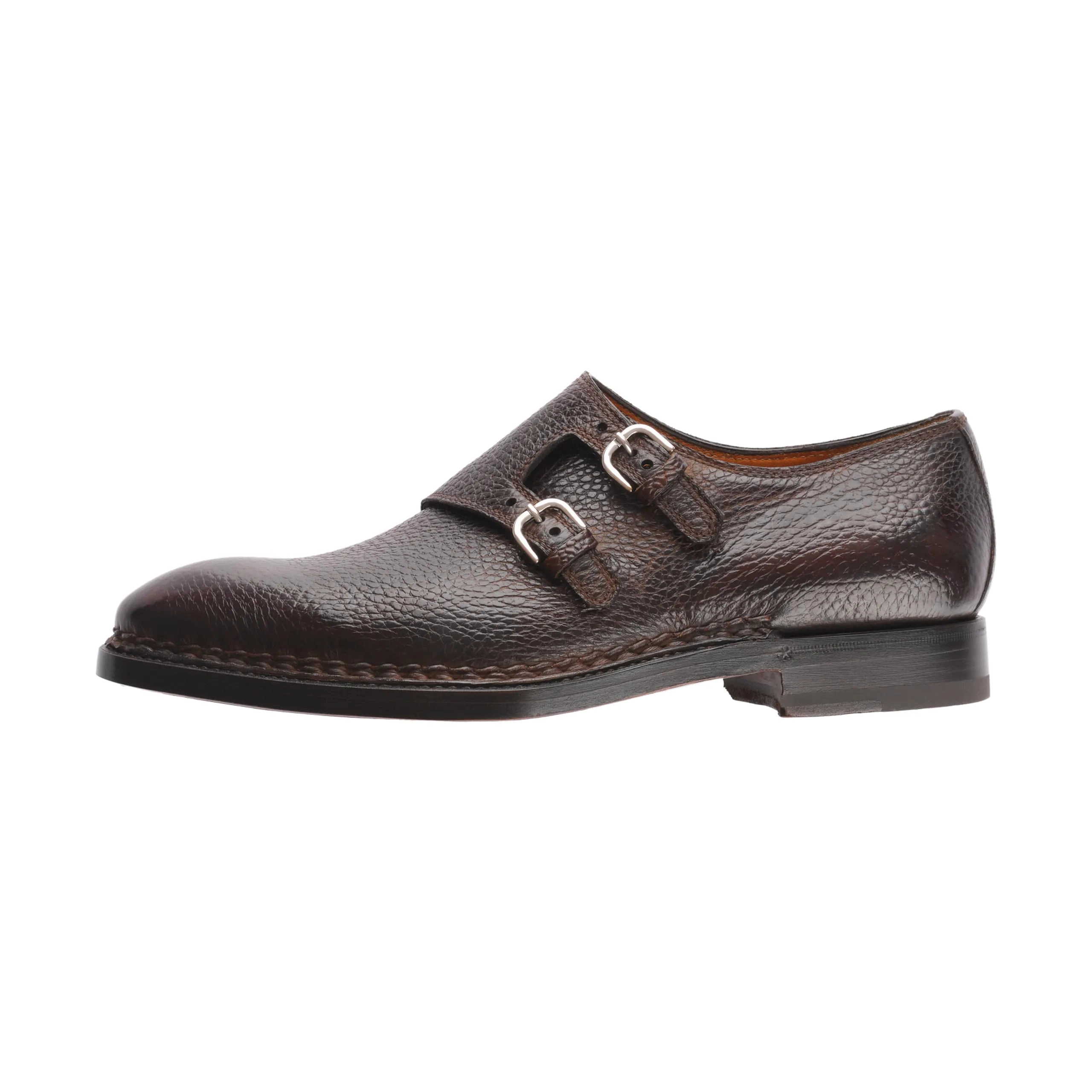 «Diamante» Double-Monk Leather Shoes in Chocolate Brown