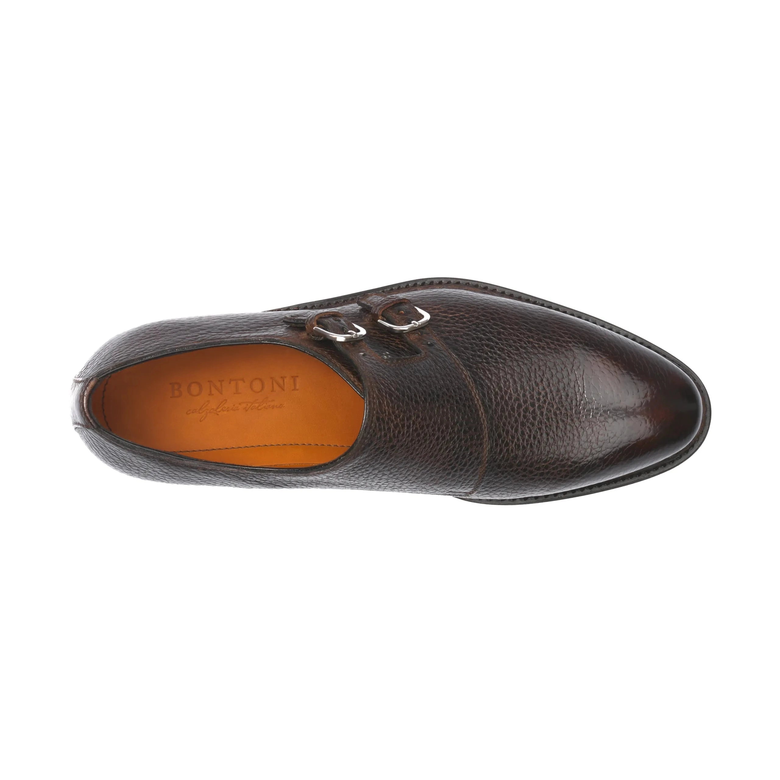 «Diamante» Double-Monk Leather Shoes in Chocolate Brown