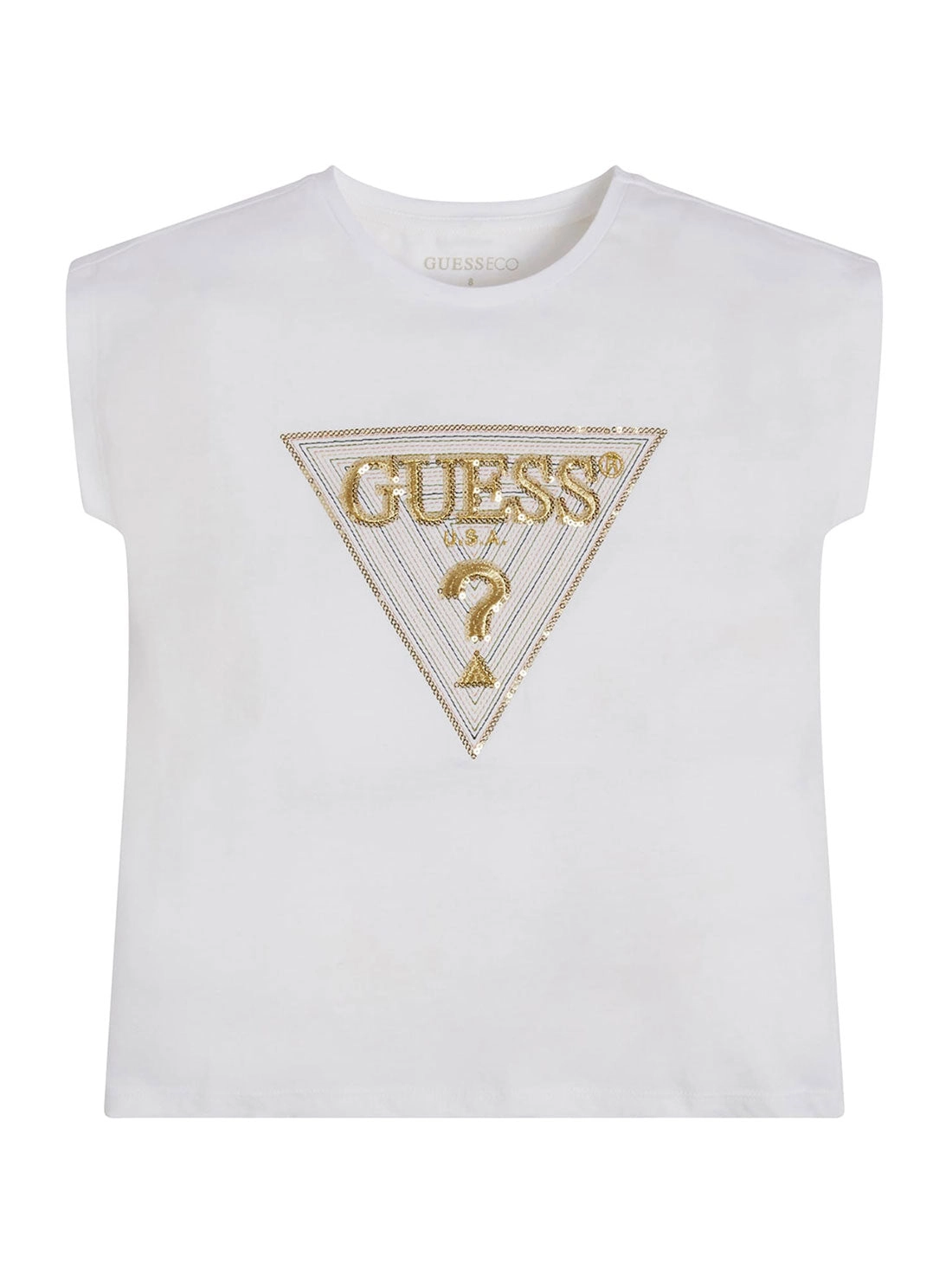 Eco Sequin Triangle Logo White T-Shirt (7-16)