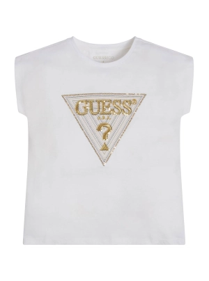 Eco Sequin Triangle Logo White T-Shirt (7-16)