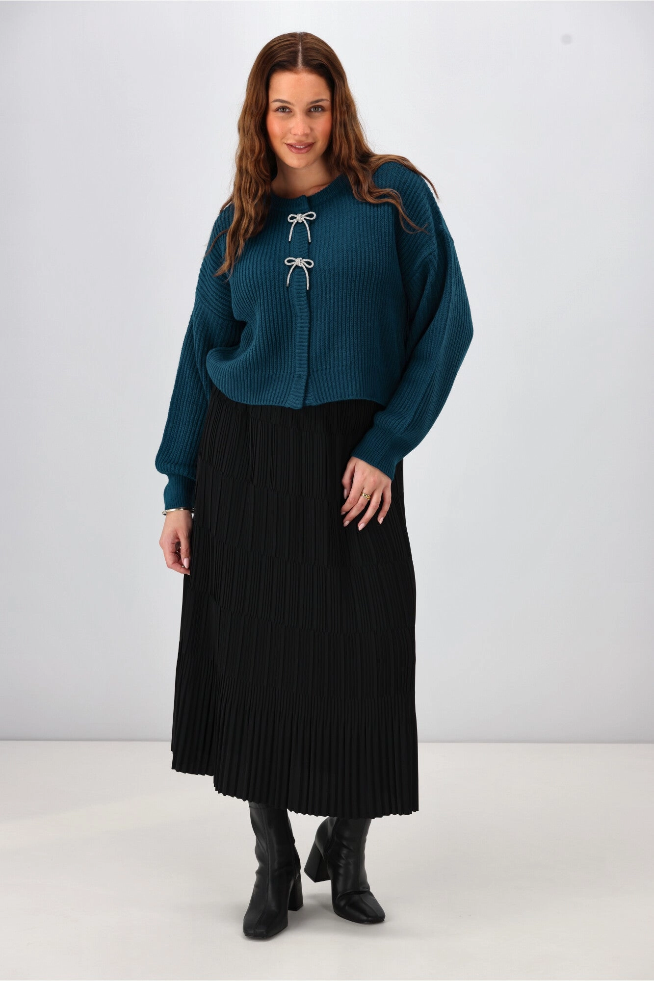 Gloss The Label Delilah Bow Cardigan Petrol