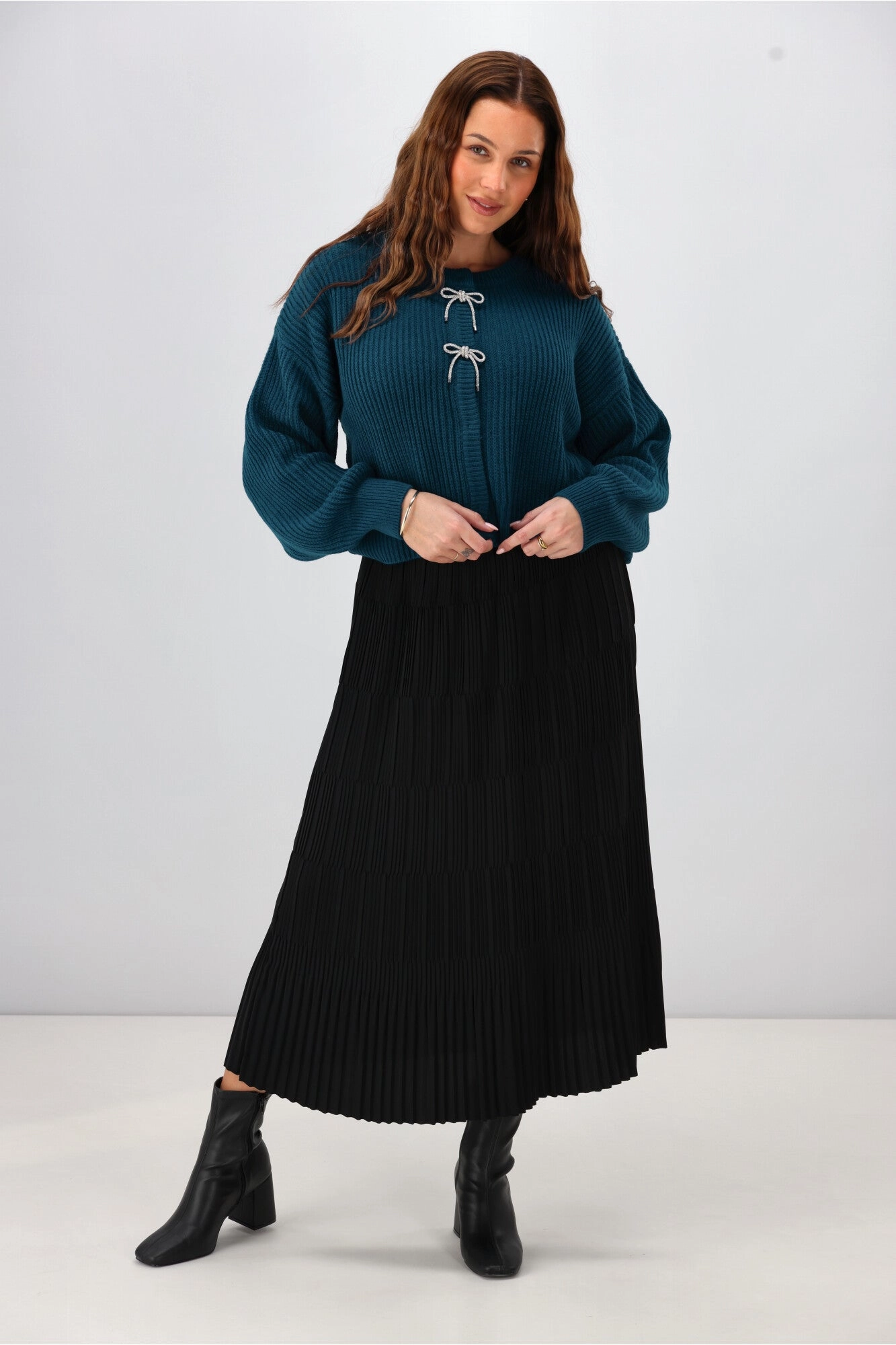Gloss The Label Delilah Bow Cardigan Petrol