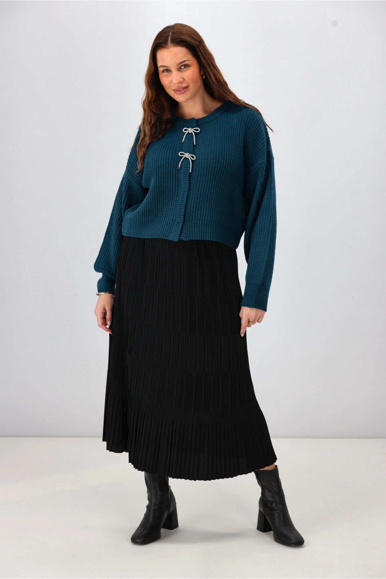 Gloss The Label Delilah Bow Cardigan Petrol