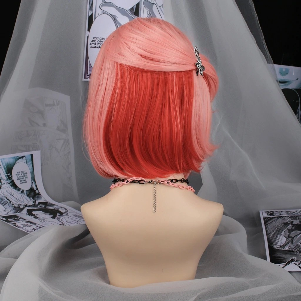 Grapefruit -Pink With Hot Pink Hidden Short Bob Synthetic Imstyle Wig With Bangs
