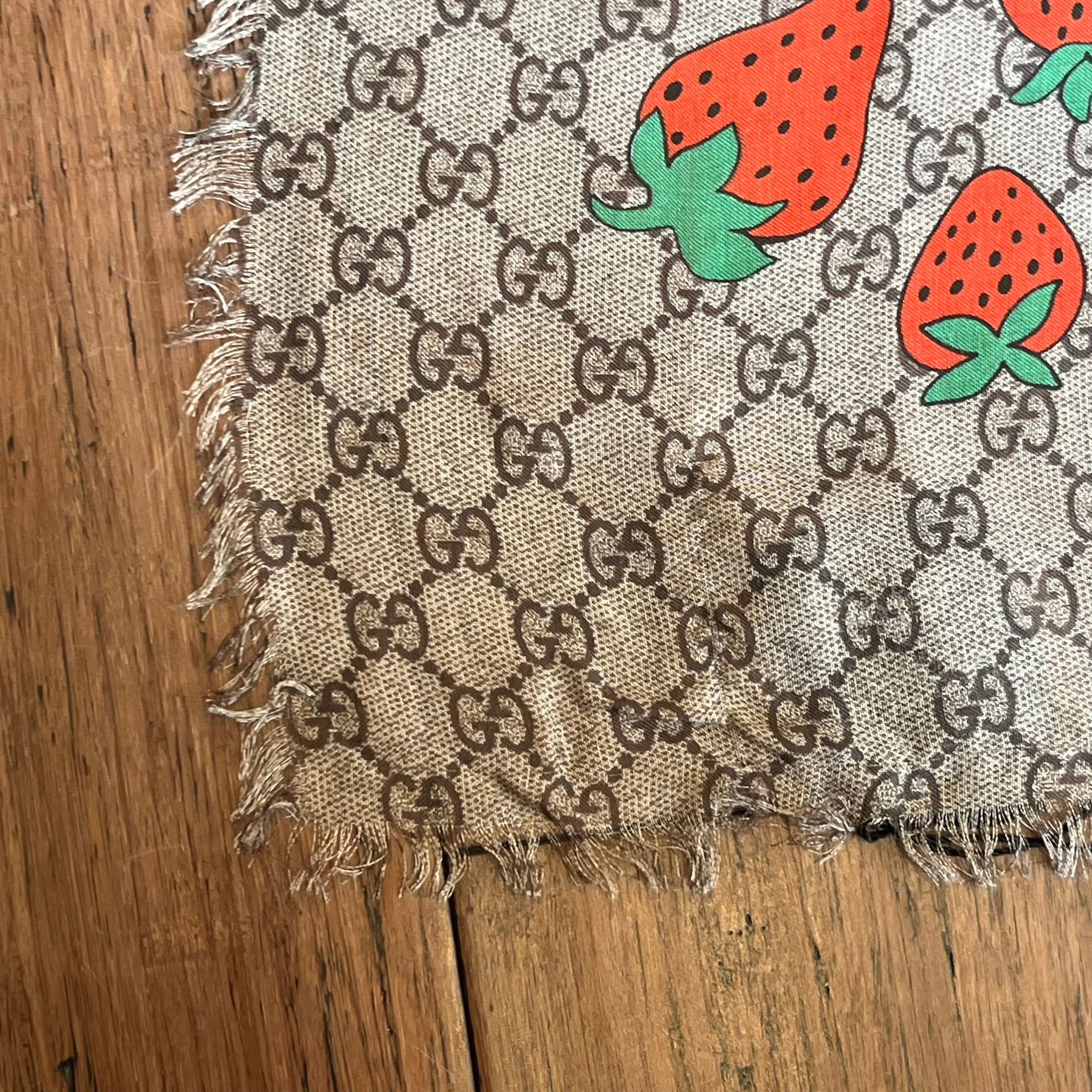 GUCCI GG Monogram Strawberry Modal Silk Square Scarf