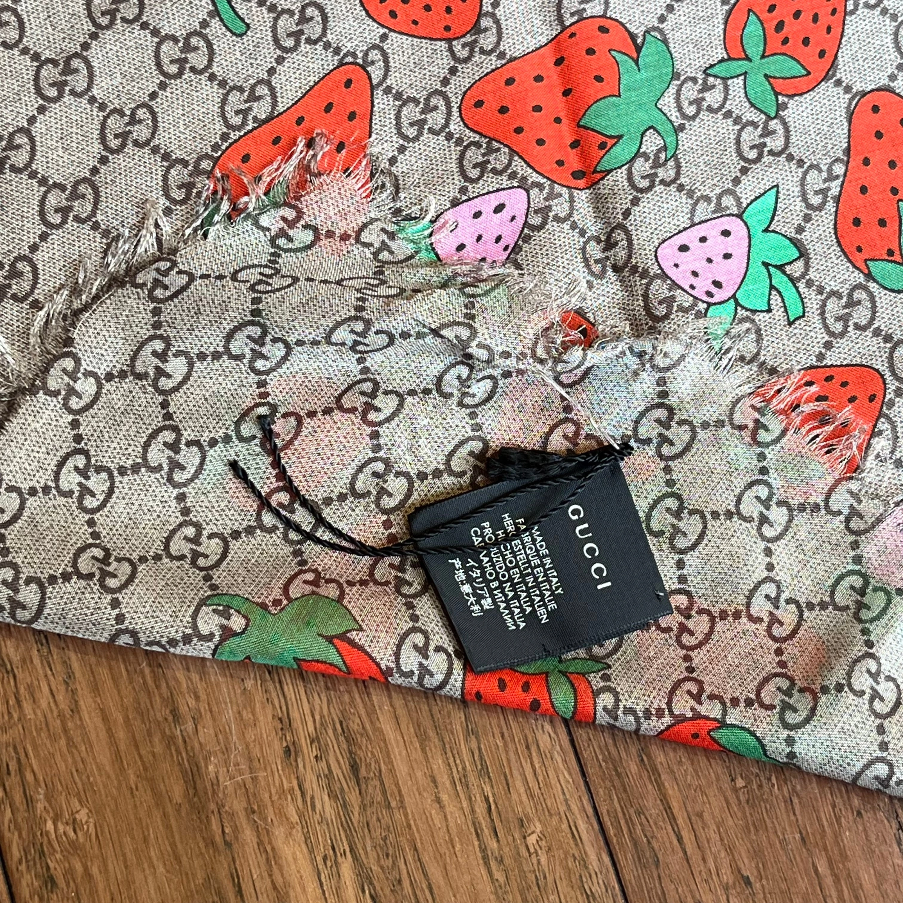 GUCCI GG Monogram Strawberry Modal Silk Square Scarf