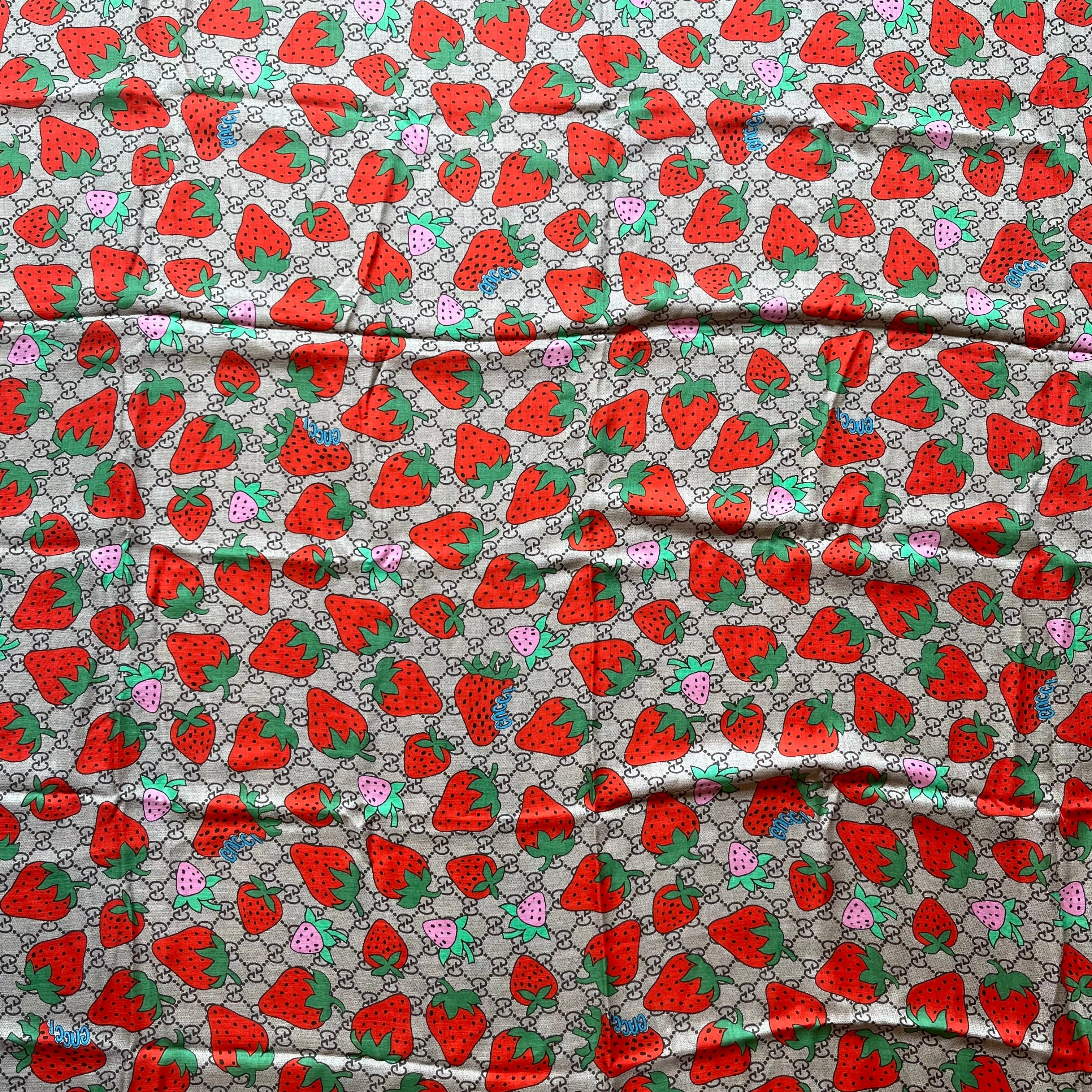 GUCCI GG Monogram Strawberry Modal Silk Square Scarf