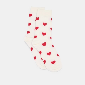 HEARTS CREW SOCKS WHITE RED