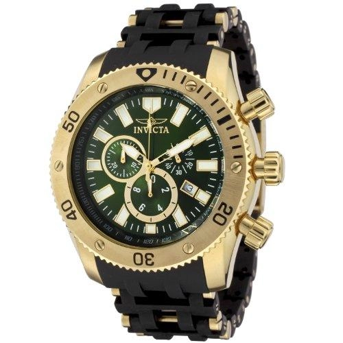 Invicta 0141 Men's Spider Collection Gold Tone Olive Green Dial Rubber Strap Chronograph Watch