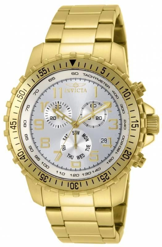 Invicta Men's Specialty Pilot Chronograph Watch - Silver Dial Yellow Gold Steel
