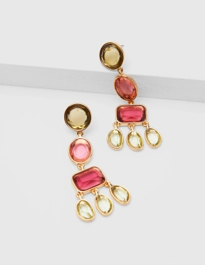 Jewelled Chandelier Earrings-Peach/Purple
