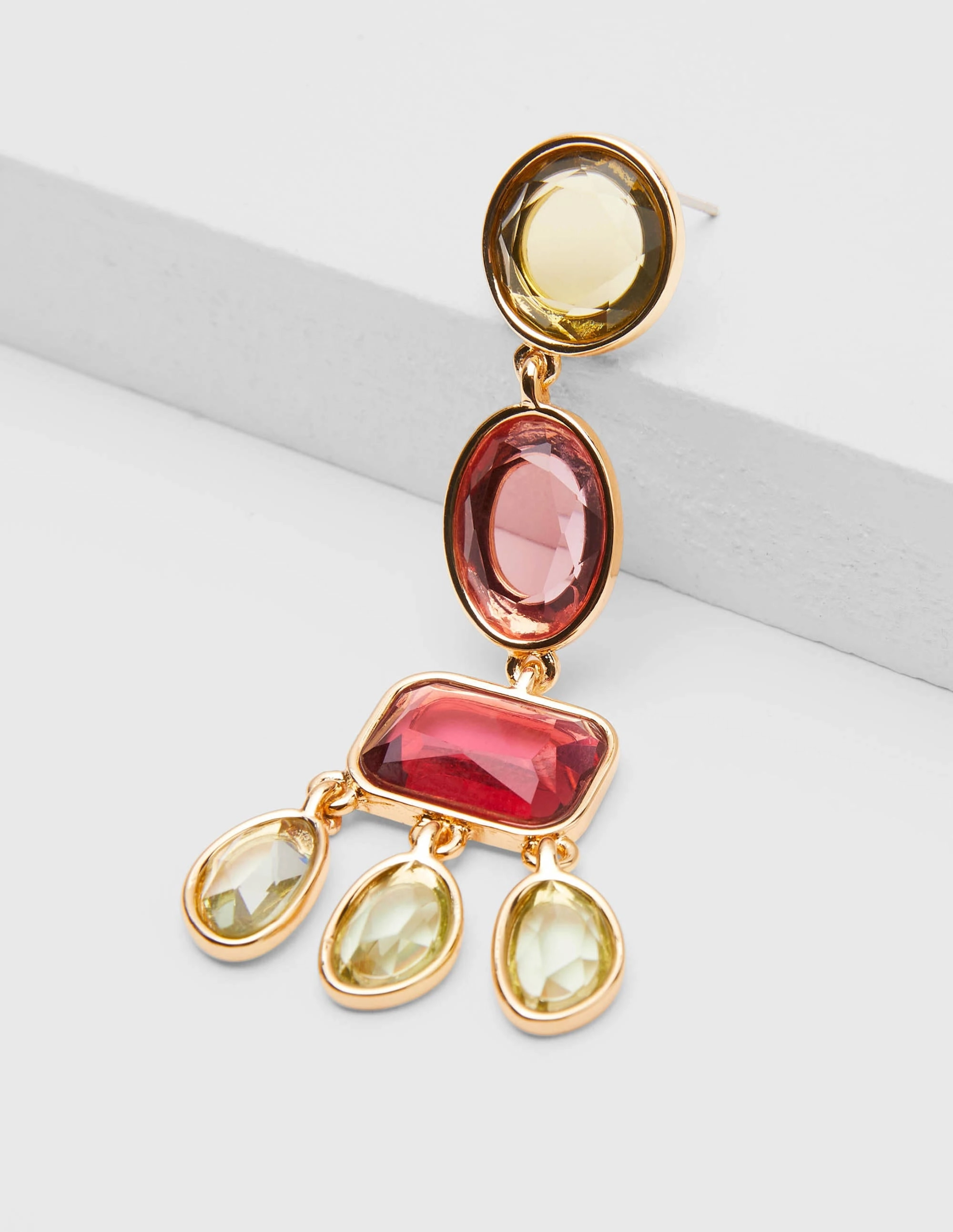 Jewelled Chandelier Earrings-Peach/Purple