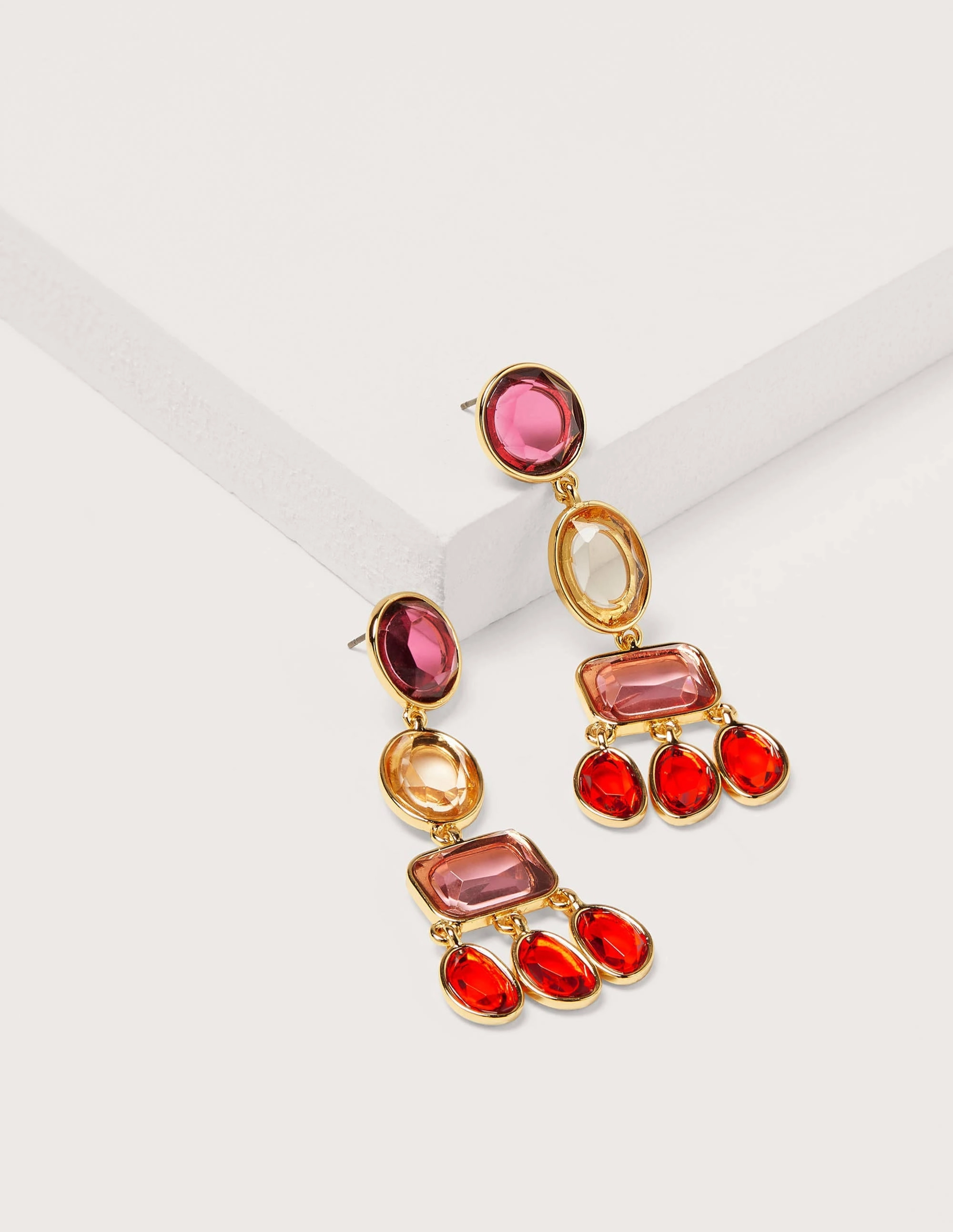 Jewelled Chandelier Earrings-Red Multi