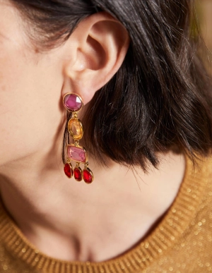 Jewelled Chandelier Earrings-Red Multi