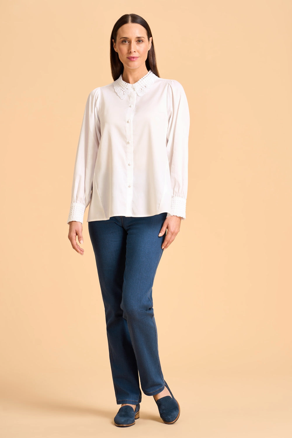 Lace Trim Cotton Shirt - White