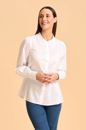 Lace Trim Cotton Shirt - White