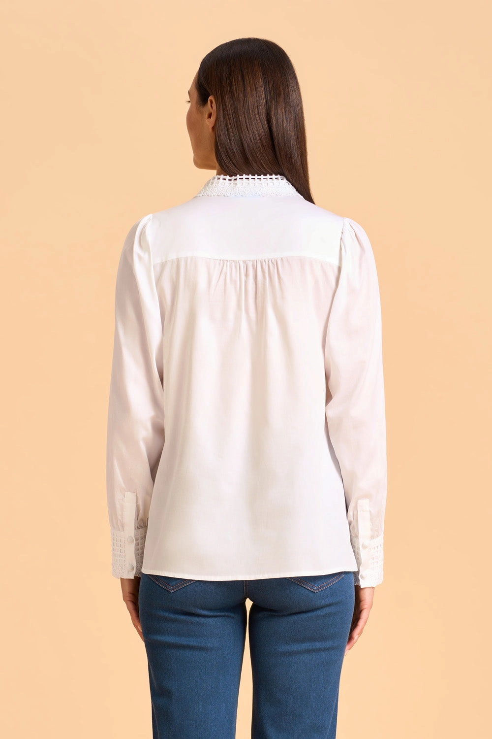 Lace Trim Cotton Shirt - White