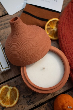Lit By Drew Textured Terracotta Candle Moroccan Amber   Orris Root