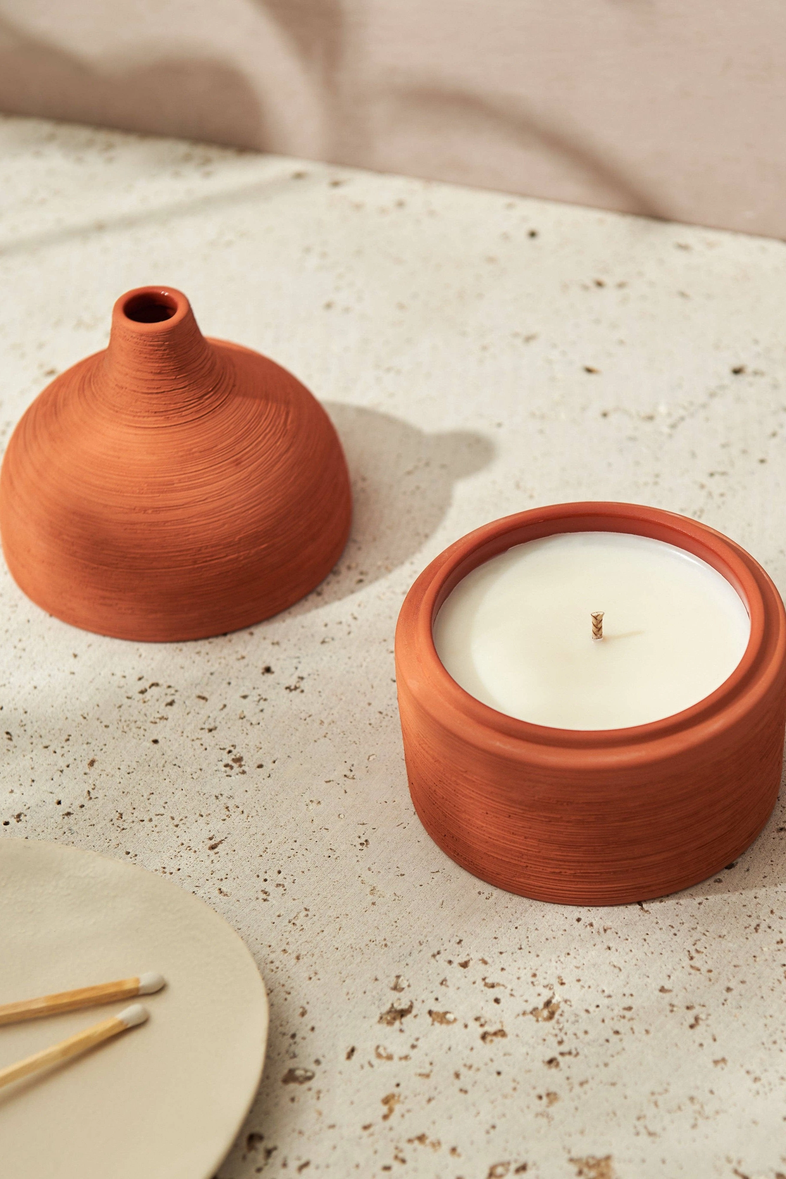 Lit By Drew Textured Terracotta Candle Moroccan Amber   Orris Root