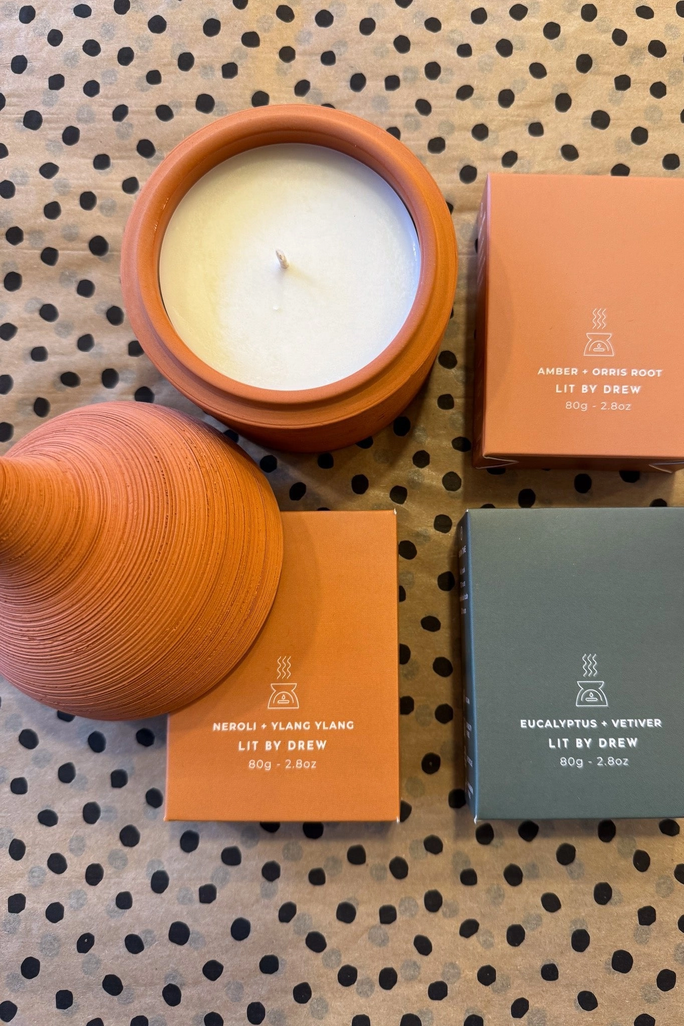 Lit By Drew Textured Terracotta Candle Moroccan Amber   Orris Root