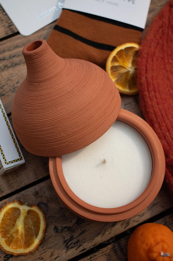 Lit By Drew Textured Terracotta Candle Moroccan Amber   Orris Root
