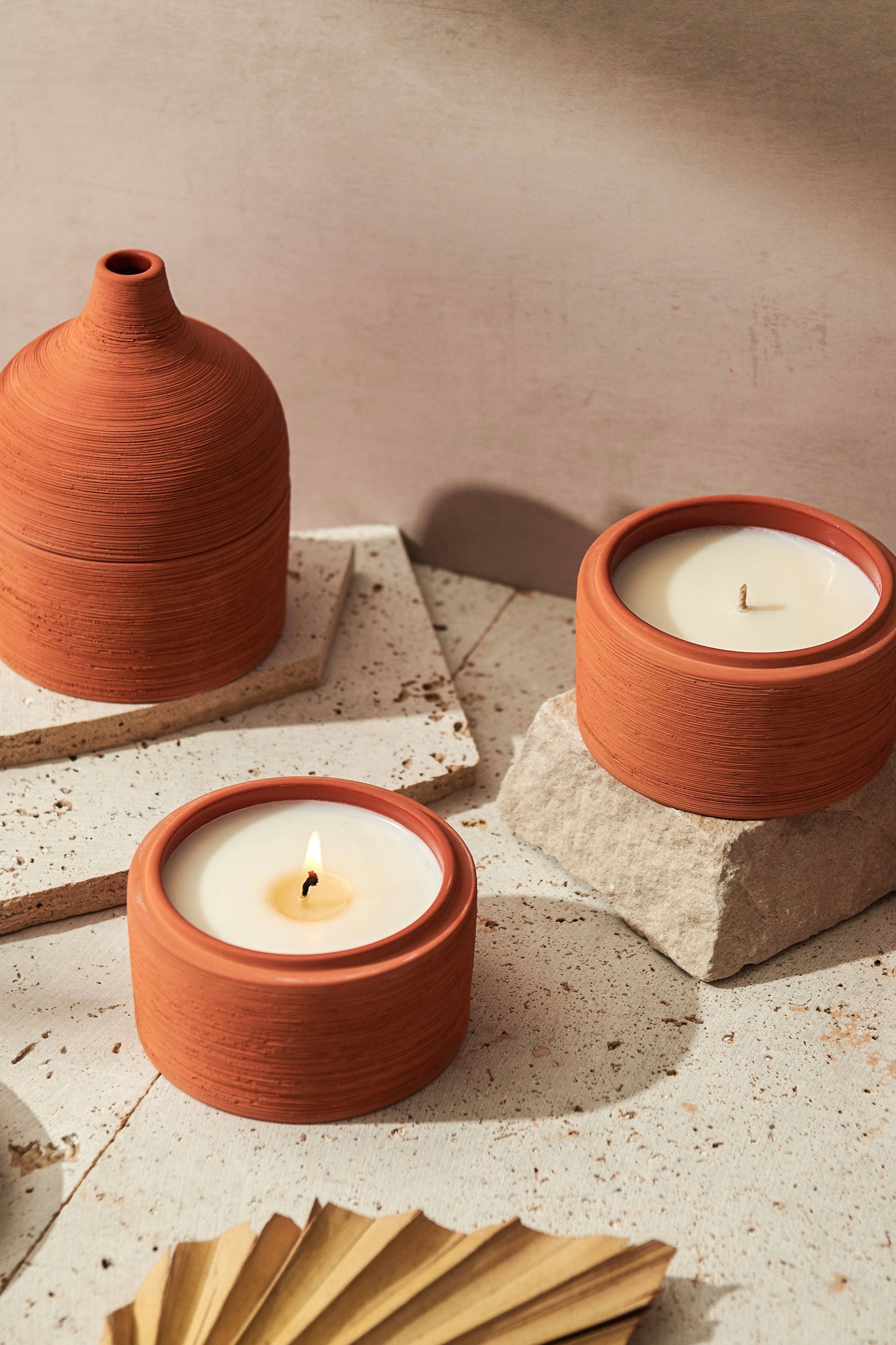 Lit By Drew Textured Terracotta Candle Moroccan Amber   Orris Root