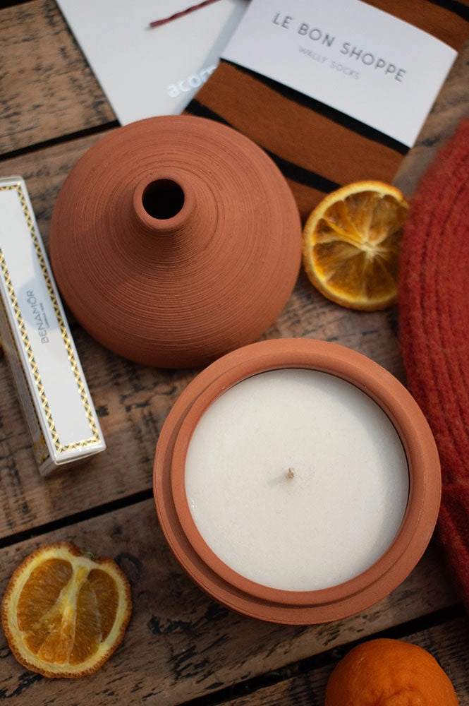 Lit By Drew Textured Terracotta Candle Moroccan Amber   Orris Root