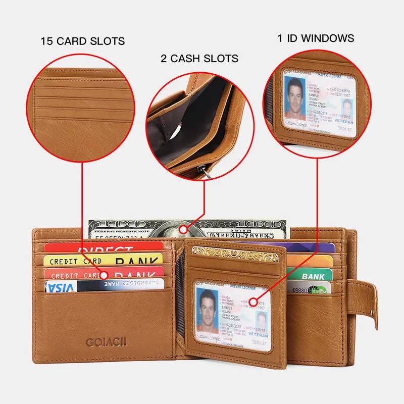 Men Bifold RFID Blocking Wallet Horizontal Large Capacity Multi-card Slot Card Holder Coin Purse Driver's License Wallet