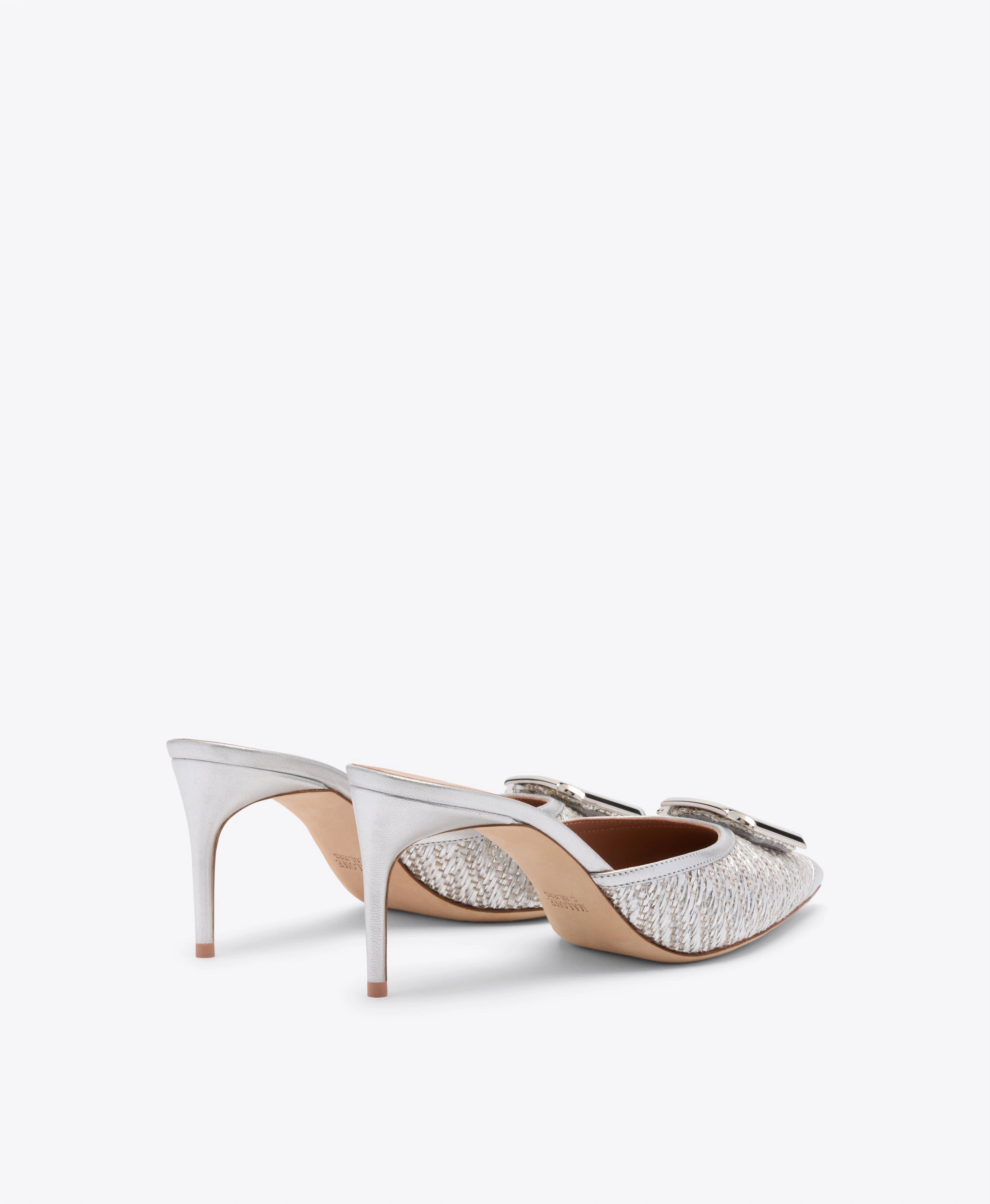 Mona 70 Silver Metallic Raffia Mules