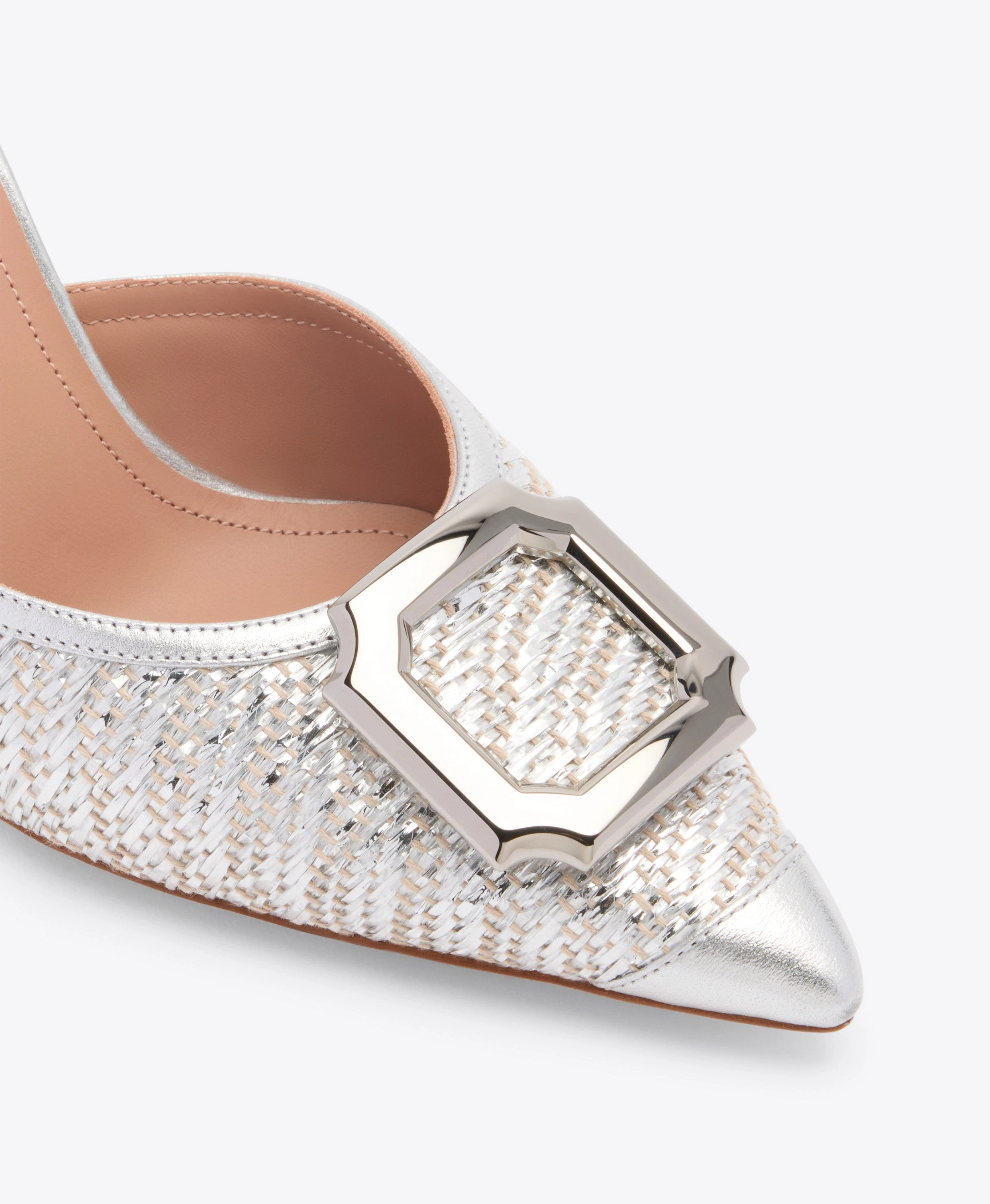 Mona 70 Silver Metallic Raffia Mules