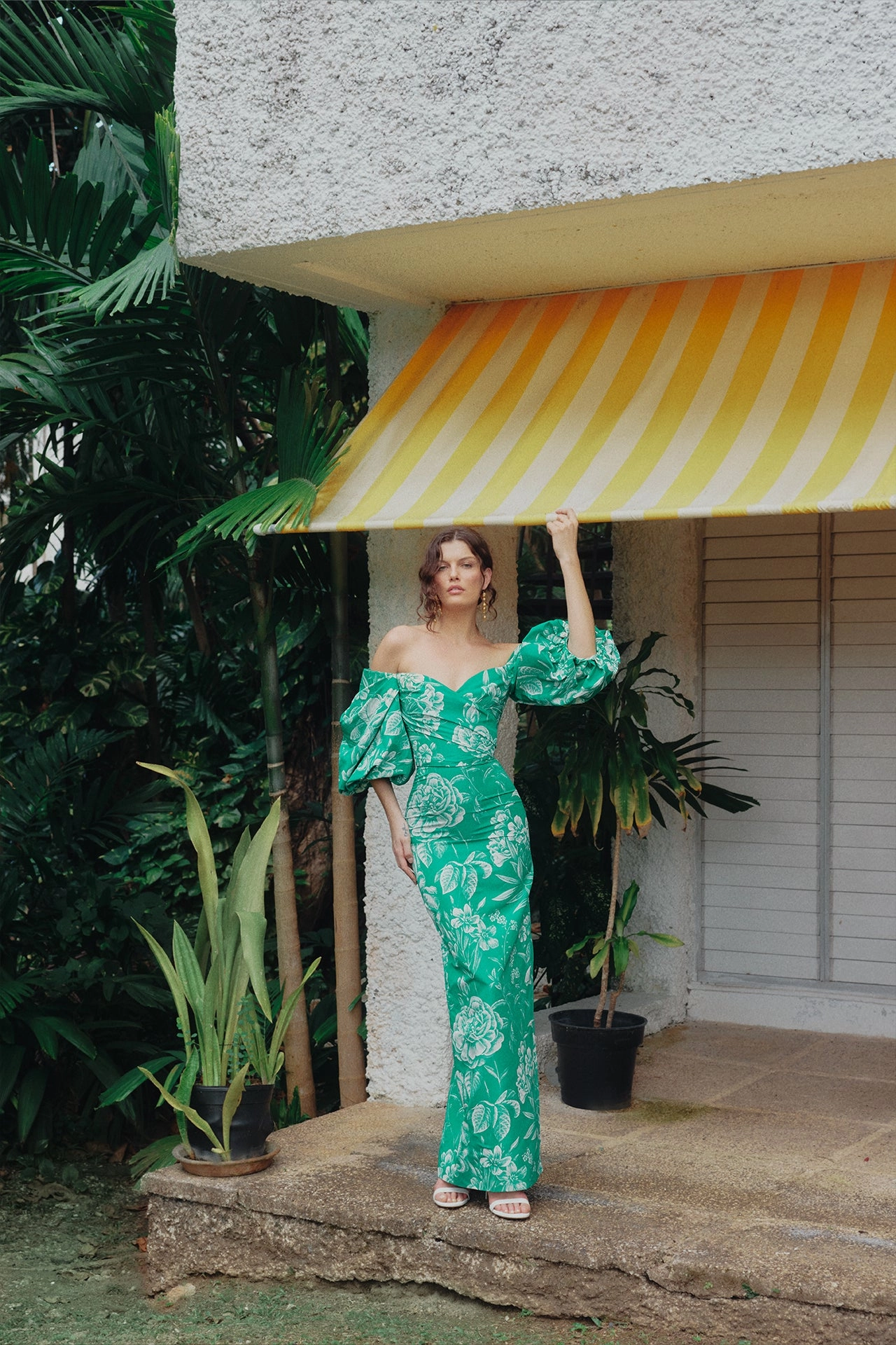 Off-the-Shoulder Blouson Sleeve Gown