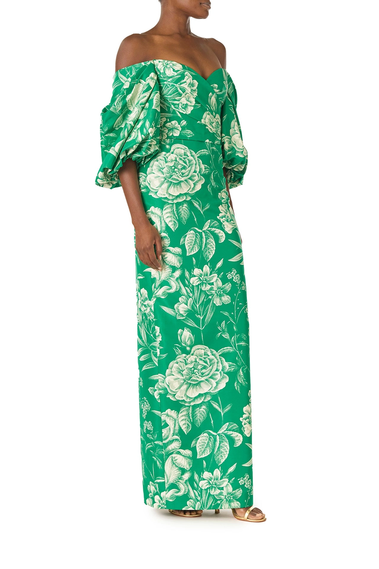 Off-the-Shoulder Blouson Sleeve Gown