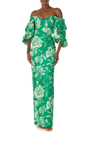Off-the-Shoulder Blouson Sleeve Gown