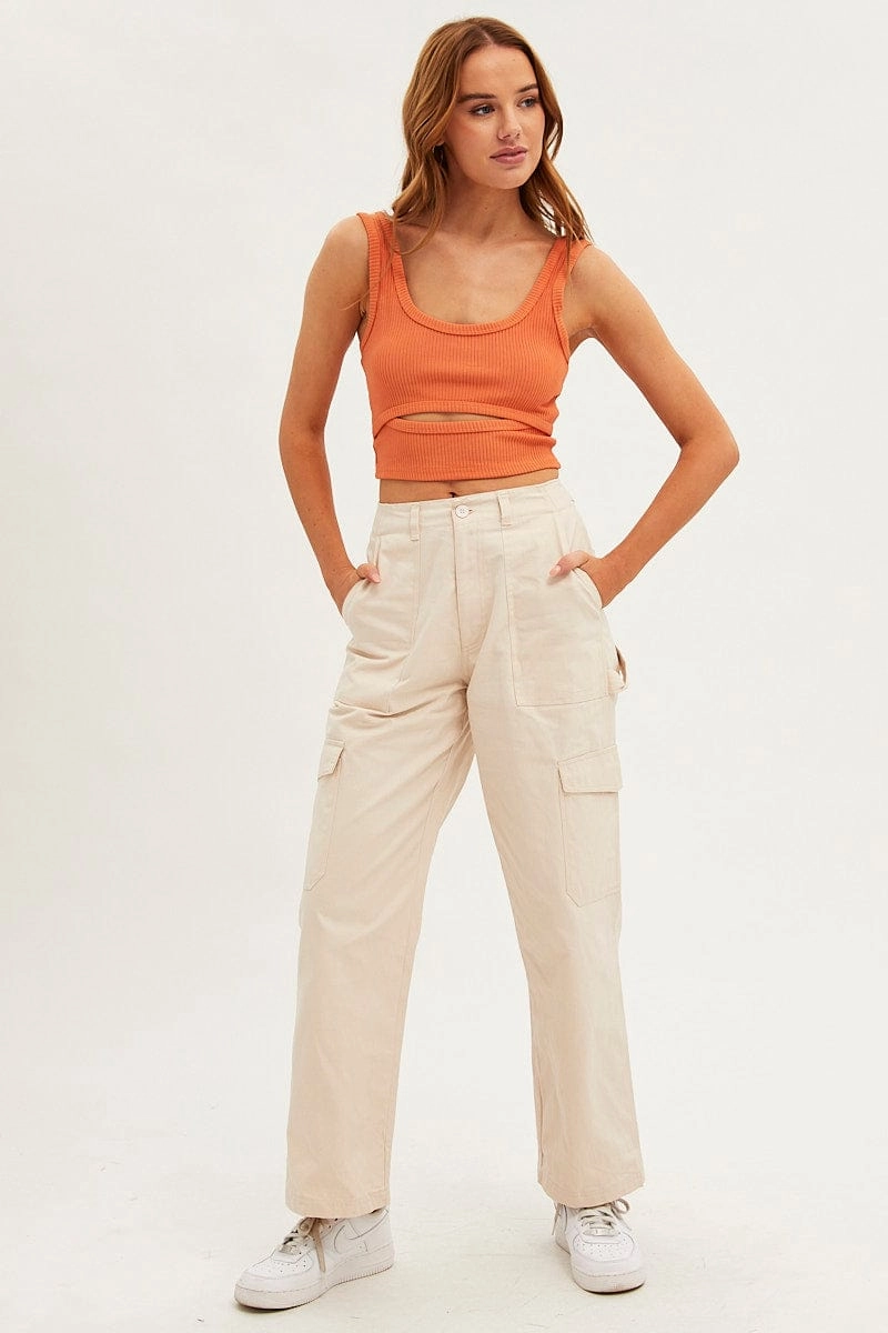 Orange Crop Tank Scoop Neck Sleeveless Cutout