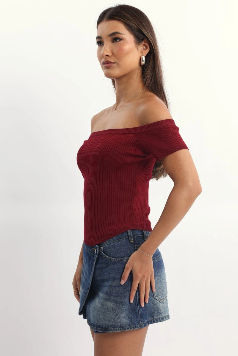 Red Bardot Knit Top Short Sleeve